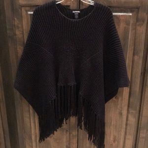 Express Black Poncho Fringe Sweater OS $59!!